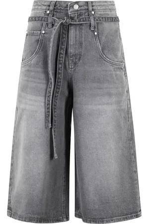 Low Classic Korte broeken, Dames, Grijs, M, Denim, Denim Bermuda broek met riem
