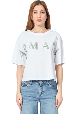 Armani Exchange Tops, Dames, Wit, S, Katoen, Witte Cropped T-shirt met Voorlogo
