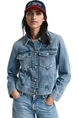 GANT Jassen, Dames, Blauw, L, Katoen, Spijkerjasje met oversized borstzakken