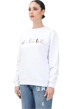 GAËLLE Sweatshirts & Hoodies, Dames, Wit, S, Witte trui met pastel logo borduurwerk