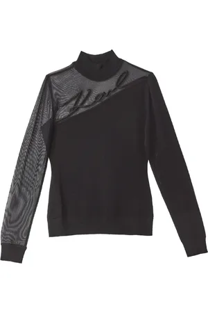 Karl Lagerfeld Truien, Dames, Zwart, M, Polyester, Karl Signature Mock Neck