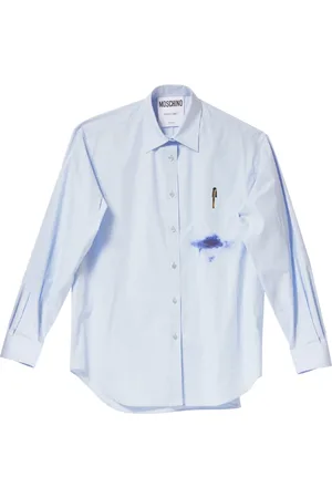 Moschino Blouses & Shirts, Dames, Blauw, 2Xs, Katoen, Blauwe Oversized Katoenen Shirt met Grafische Print