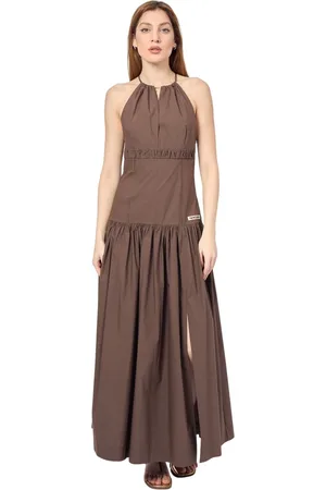 Patrizia Pepe Kleedjes, Dames, Bruin, XS, Katoen, Bruine Jurk met Decoratieve Plooien