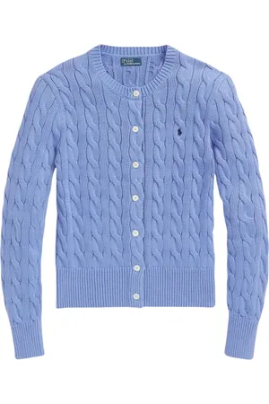 Ralph Lauren Truien, Dames, Blauw, L, Katoen, Katoenen kabelgebreide cardigan met ronde hals