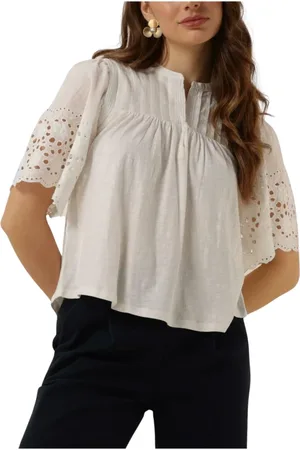 Ruby Tuesday Blouses & Shirts, Dames, Wit, S, Elegante Salome Blouse met Borduurmouwen