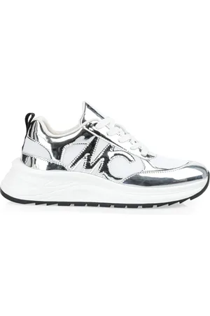 Marc Cain Schoenen, Dames, Grijs, 38 EU, Leer, Chunky Vetersneakers met Glanzende Details