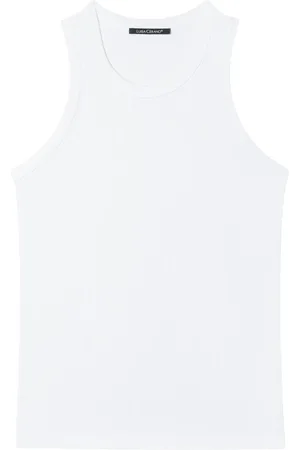 Luisa Cerano Tops, Dames, Wit, M, Katoen, Witte Geribbelde Katoenen Tanktop