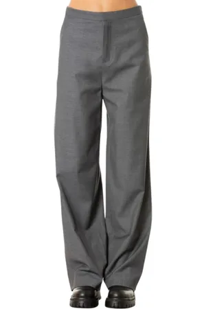 Isabelle Blanche Broeken, Dames, Grijs, S, Wol, Rechte Pijp Broek - Antraciet Kleur