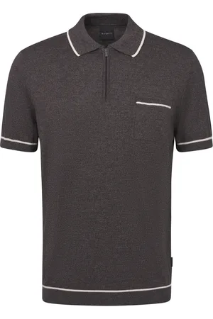 Bugatti Tops, Heren, Bruin, M, Katoen, Jaspe Polo met rits en borstzak