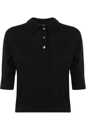 ALPHA STUDIO Tops, Dames, Zwart, M, Gecropte polo met halve mouwen