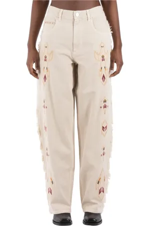 Isabel Marant Jeans, Dames, , M, Katoen, Ecru Katoen Hennep Broek