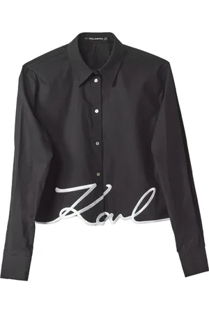 Karl Lagerfeld Blouses & Shirts, Dames, Zwart, S, Katoen, Handtekening Shirt