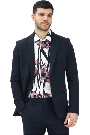 Patrizia Pepe Jassen, Heren, Blauw, XL, Leer, Blauw enkelborstig jasje Moderne stijl