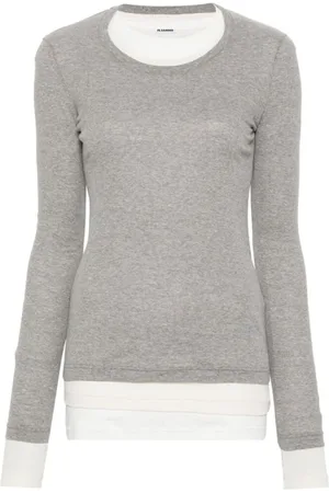 Jil Sander Tops, Dames, Grijs, M, Katoen, Gebreide Ronde Hals T-shirt