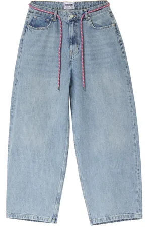Moschino Jeans, Dames, Blauw, W28, Denim, Oversize Denim Jeans met Afneembare Roze Koord