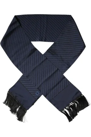 Dolce & Gabbana Accessoires, Heren, Blauw, ONE Size, Donkerblauwe Franjes Zijden Nek Sjaal
