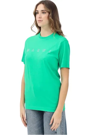 Marni Tops, Dames, Groen, M, Groene Ronde Hals Korte Mouw T-shirt