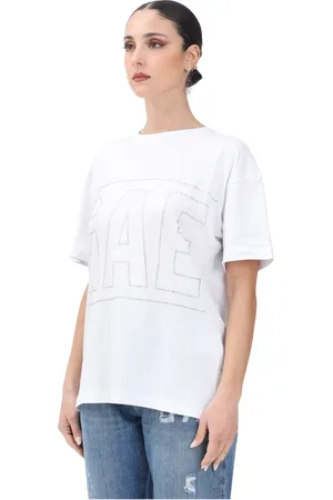 GAËLLE Tops, Dames, Wit, L, Katoen, Witte T-shirt met Strass Decoratie