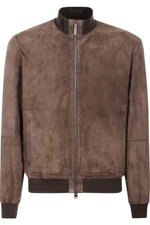 CANALI Jassen, Heren, Bruin, L, Leer, Premium Ademende Jas voor Mannen