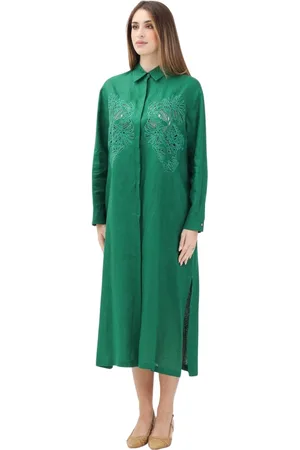 Max Mara Kleedjes, Dames, Groen, M, Linnen, Groene linnen overhemdjurk met geborduurde details