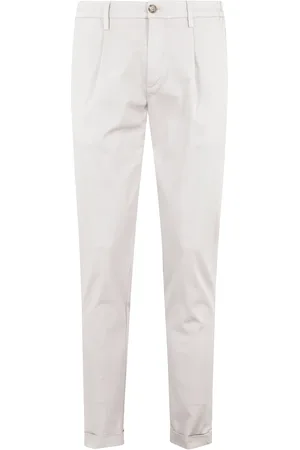 RE-HASH Broeken, Heren, Wit, W33, Katoen, Beige Katoenen Elastische Broek met Clips