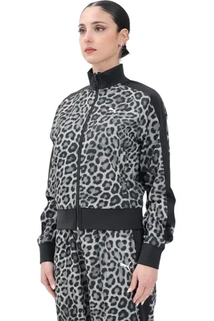 PUMA Sweatshirts & Hoodies, Dames, Veelkleurig, M, Luipaardprint Rits Jas Vrouwen