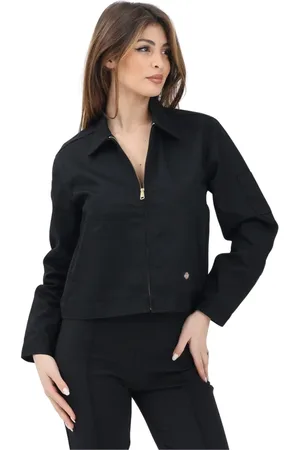 Dickies Jassen, Dames, Zwart, XS, Denim, Zwarte Ongevoerde Geknipte Eisenhower Jas