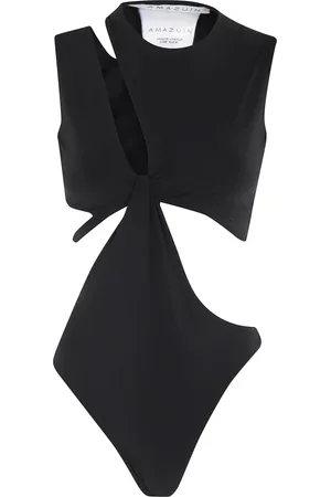 Amazuìn Tops, Dames, Zwart, ONE Size, Zwart Asymmetrisch Cut-Out Body