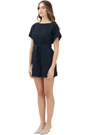 Armani Exchange Jumpsuits & Playsuits, Dames, Blauw, M, Polyester, Blauwe korte jumpsuit met wijde halslijn