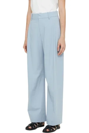 Isabelle Blanche Broeken, Dames, Blauw, S, Polyester, Hoge taille broek met relaxte pasvorm