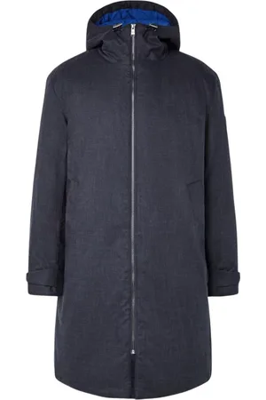 HUGO BOSS Mantels, Heren, Blauw, L, Wol, Blauwe Lange Herenjas Fullzip Capuchon