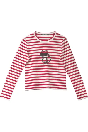 Karl Lagerfeld Tops, Dames, Rood, XL, Katoen, Ikon Print Stripe Lslv Top