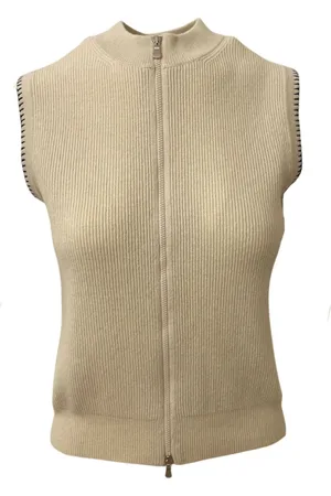 Gran Sasso Truien, Dames, Wit, L, Kasjmier, Kasjmier vest met contraststiksels