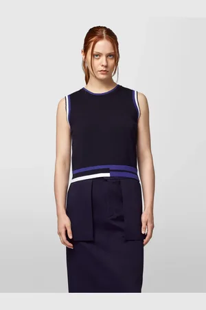 ALPHA STUDIO Truien, Dames, Blauw, L, Korte Tanktop met Contrastbies