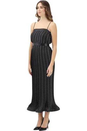 SIMONA CORSELLINI Kleedjes, Dames, Zwart, XS, Polyester, Zwarte polka dot midi jurk