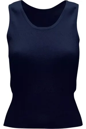 J.W.Anderson Tops, Dames, Blauw, S, Katoen, Marineblauwe Fitted Top met Hart- en Pijlpatroon