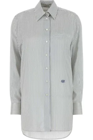 Stella McCartney Blouses & Shirts, Dames, Grijs, S, Zijden Geborduurde Oversized Shirt