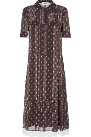 Fendi Kleedjes, Dames, Bruin, M, Chiffon, Chiffon Print Jurk