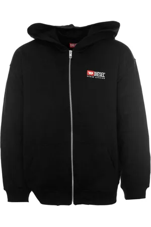 Diesel Sweatshirts & Hoodies, Heren, Zwart, S, Hoodie met rits en logo borduursel