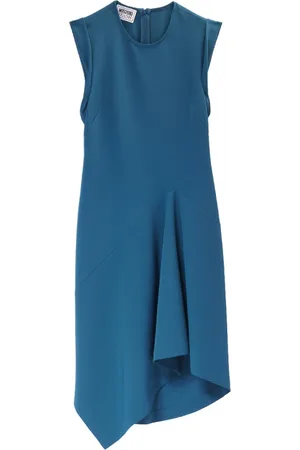 Moschino Kleedjes, Dames, Groen, S, Polyester, Asymmetrische Mouwloze Jurk in Ottanio