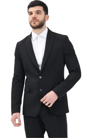 Patrizia Pepe Jassen, Heren, Zwart, S, Leer, Zwarte single-breasted jas Moderne stijl