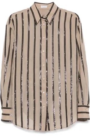 Brunello Cucinelli Blouses & Shirts, Dames, , L, Gestreept Paillet Room T-shirt