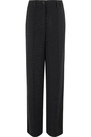Essentiel Antwerp Broeken, Dames, Zwart, S, Polyester, Zwarte Rhinestone Wijde Pijp Broek