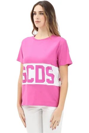 GCDS Tops, Dames, Roze, L, Katoen, Fuchsia Korte Mouw T-shirt Urban Stijl