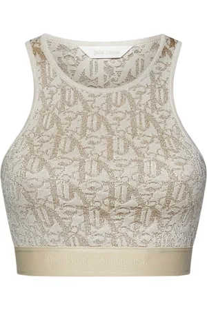 Palm Angels Tops, Dames, , S, Polyester, Gebreide Crop Top met Monogram
