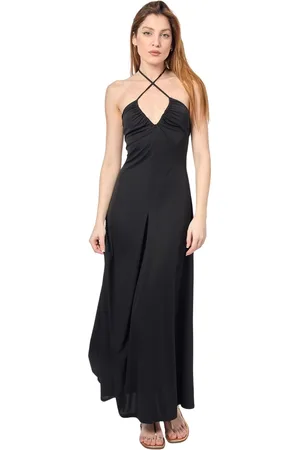 Silvian Heach Kleedjes, Dames, Zwart, S, Polyester, Zwarte Maxi V-Hals Jurk