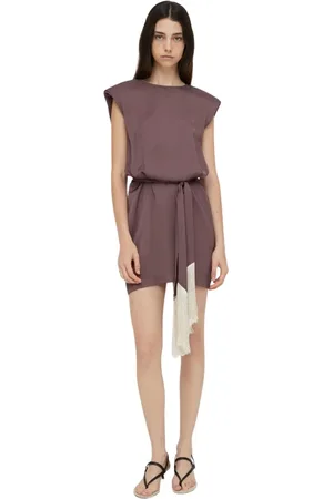 Isabelle Blanche Kleedjes, Dames, Bruin, M, Polyester, Korte jurk met franjegordel