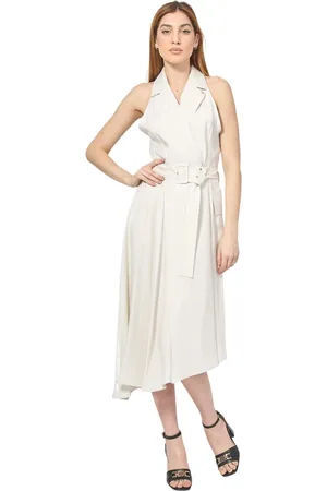 YES ZEE BY ESSENZA Kleedjes, Dames, , XS, Nylon, Asymmetrische Ivoor Jurk met Riem
