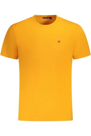 Napapijri Tops, Heren, Oranje, M, Katoen, Geborduurd katoenen T-shirt