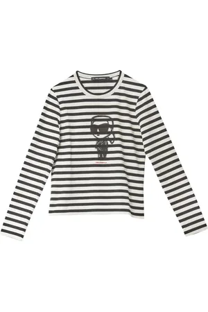 Karl Lagerfeld Tops, Dames, Zwart, M, Katoen, Ikon Print Stripe Lslv Top